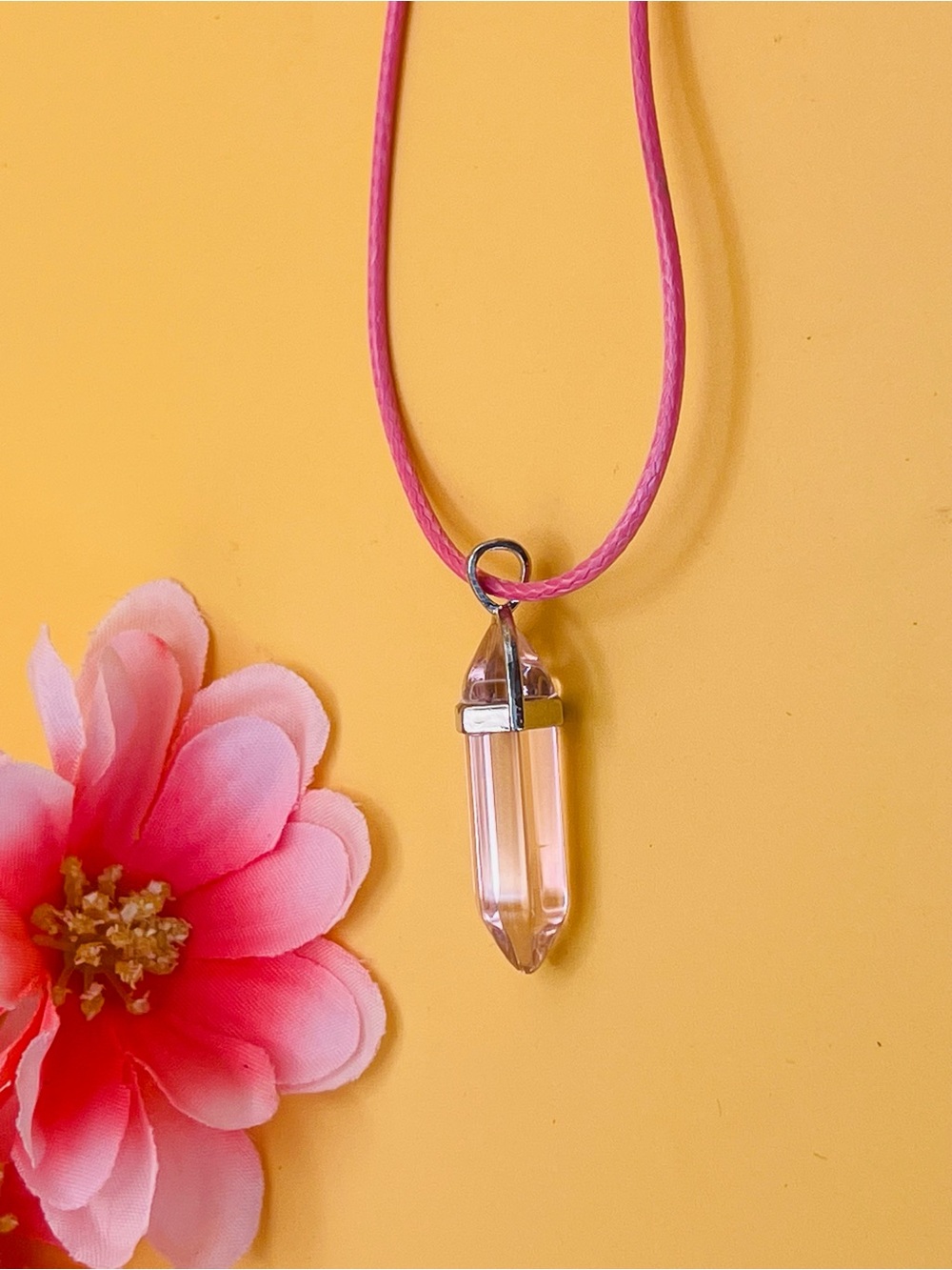 Pink Crystal Point Pendant Necklace - Women Jewelry